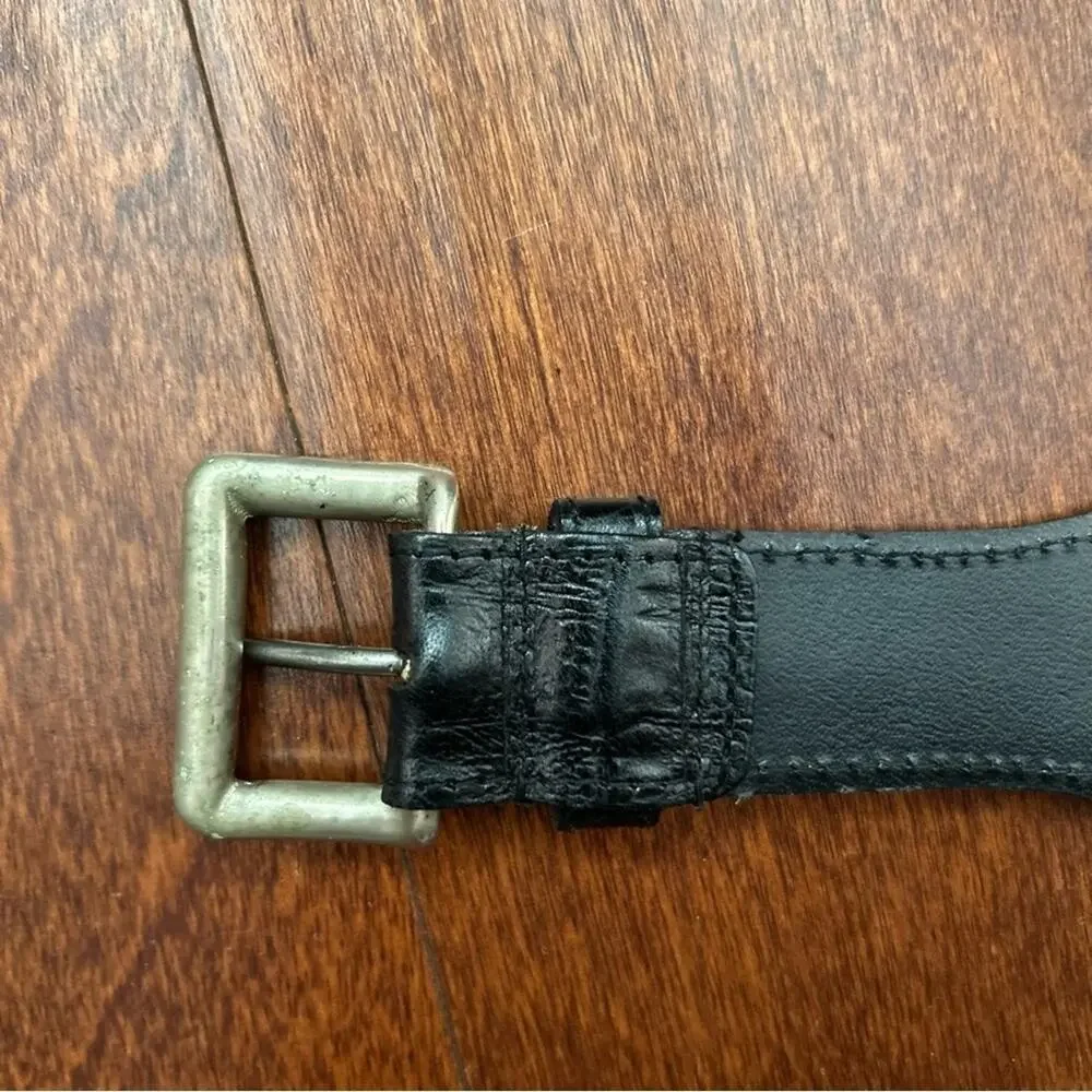 A Different Dialogue Women’s Black Leather Belt, Croc Embossed Made in England